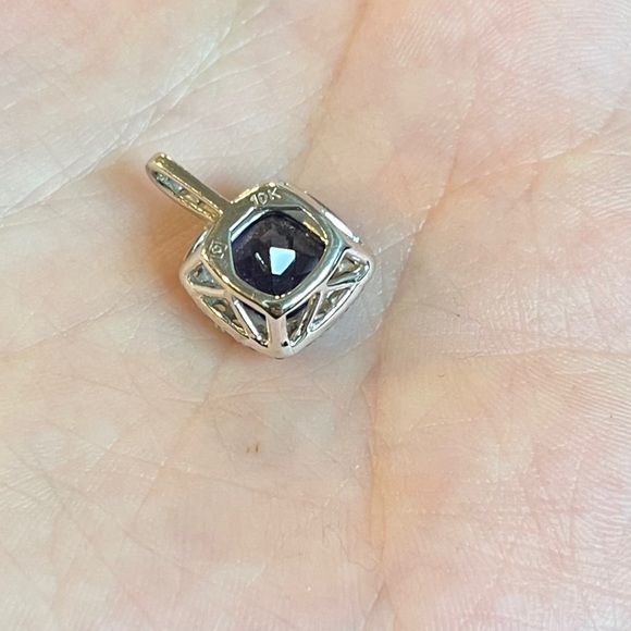 Cushion-Cut Lab Ceylon & White Sapphire Pendant in 10K
WGold w/ Diamond Accents - Picture 6 of 10